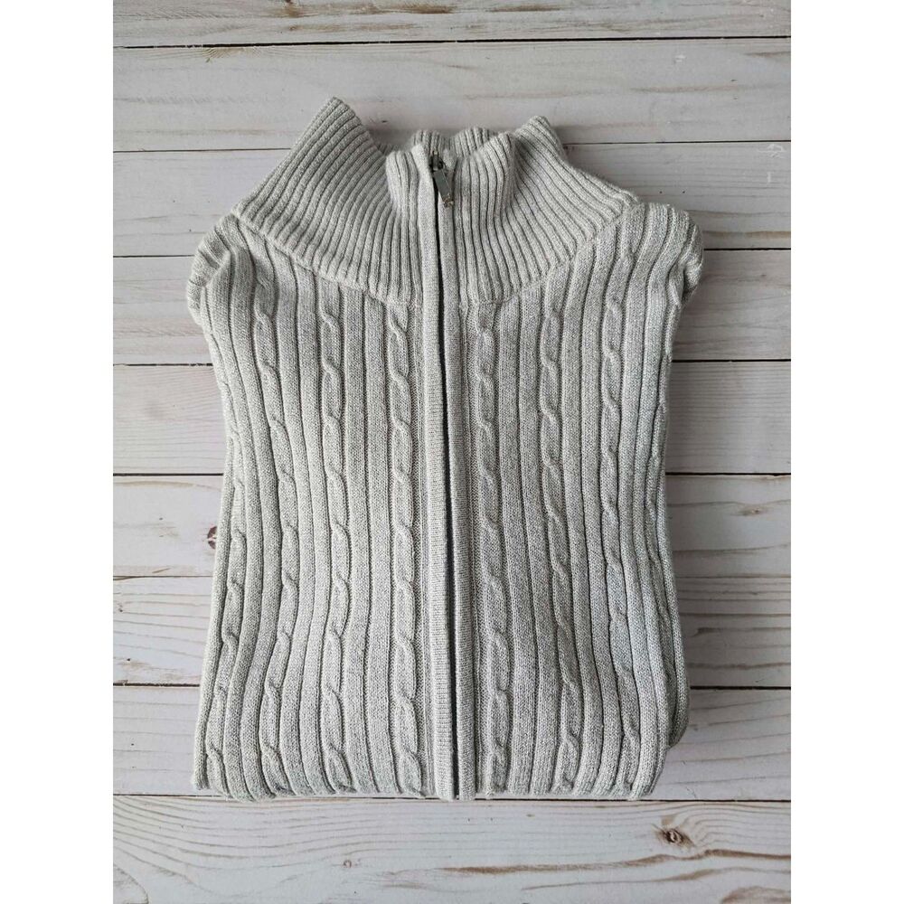 CHAPS Women’s XL Cream Cable Knit Full Zip Metallic Sweater Cardigan
